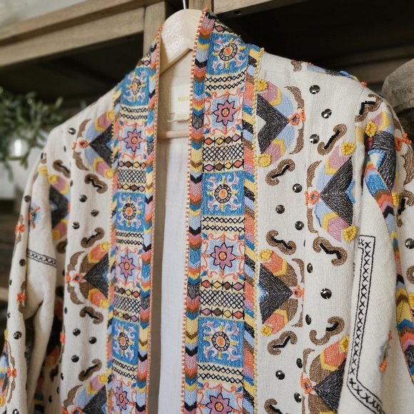 Anthropologie Maeve Dala Embroidered Jacket Size M Bohemian Maximalist Statement - Picture 3 of 15
